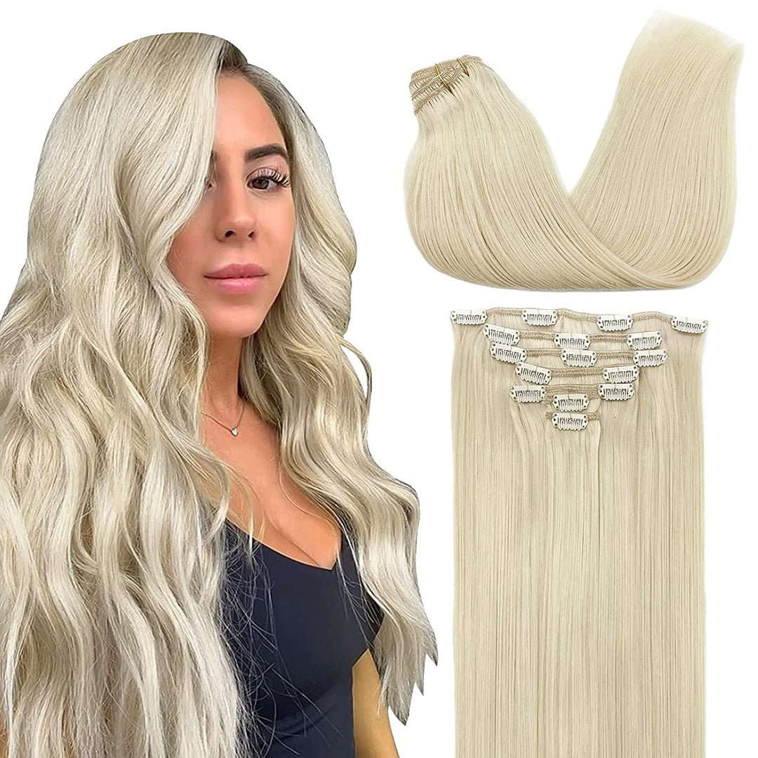 Fashiongirl Clip-on Löshår 100% Äkta Remy Hår 65 cm - #60 Platinblond