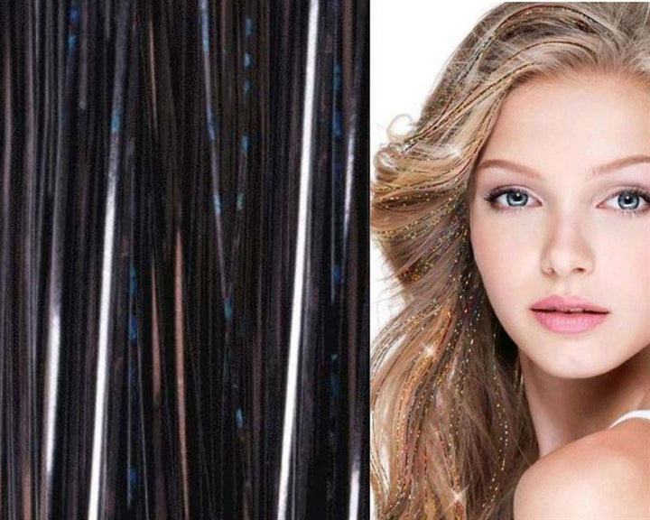 Bling Glitter Extensions 100 st glitterhårförlängningar 80 cm – Svart – | Fashiongirl