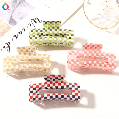 Chris Rubin Ruby Hair Claw - Peach Check - Hair Accessories | Fashiongirl