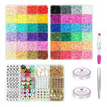 Fashiongirl Clay Beads / Heishi Beads Arona Kit – KREA DIY Jewellery Kit innehåller 12 000 färgglada pärlor, berlocker, guldringar, elastiska snören, verktyg och organiserade fack för enkel smyckestillverkning.