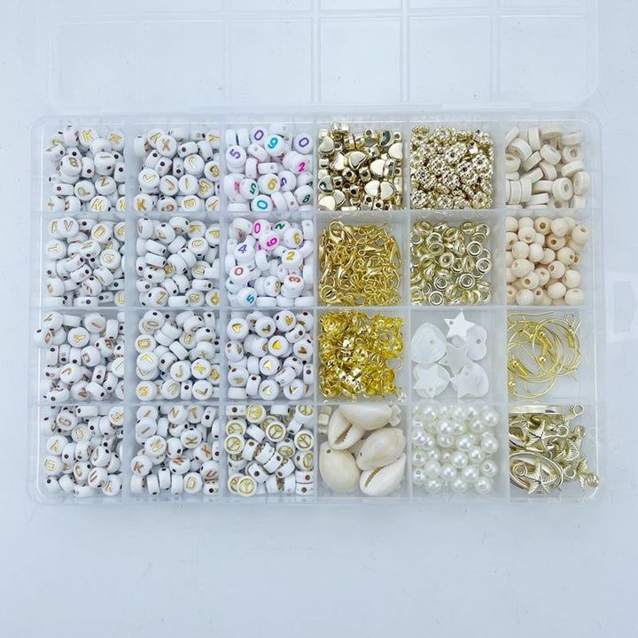 The Fashiongirl Clay Beads / Heishi Beads Bohemian Kit - KREA DIY Jewellery Kit includes 6000 assorted beads, letter beads, charms, faux pearls, shell beads, and supplies in an 18-compartment clear box for making boho jewellery.