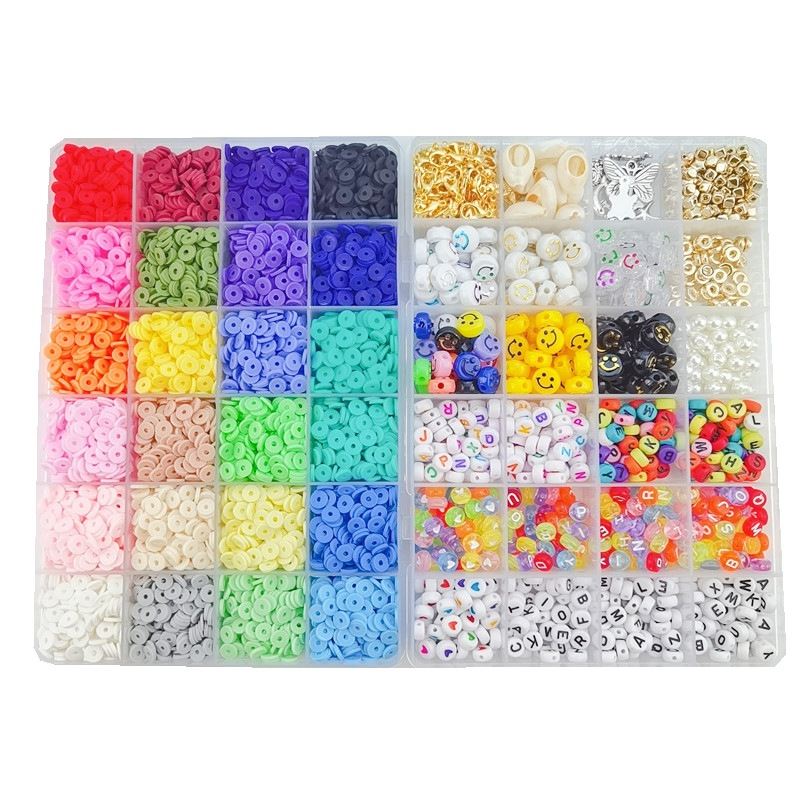 The Fashiongirl Clay Beads / Heishi Beads Merkki Kit - KREA DIY Jewellery Kit includes 7000 colorful and alphabet beads with fun designs, all sorted by color and style in a plastic organizer—perfect for jewellery making.