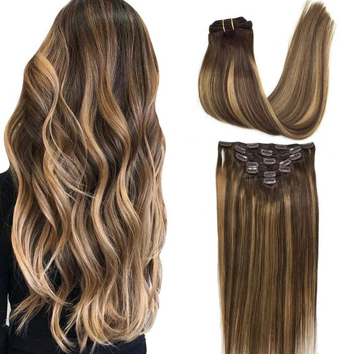 Clip In Extensions - 40 cm #4/27 Brown/ Medium Blonde Mix - | Fashiongirl