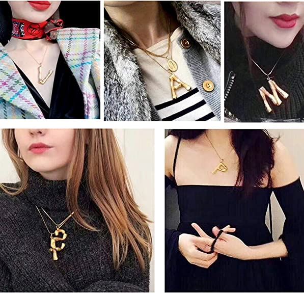 Gold Bamboo Alphabet / Letter Necklace - W - | Fashiongirl