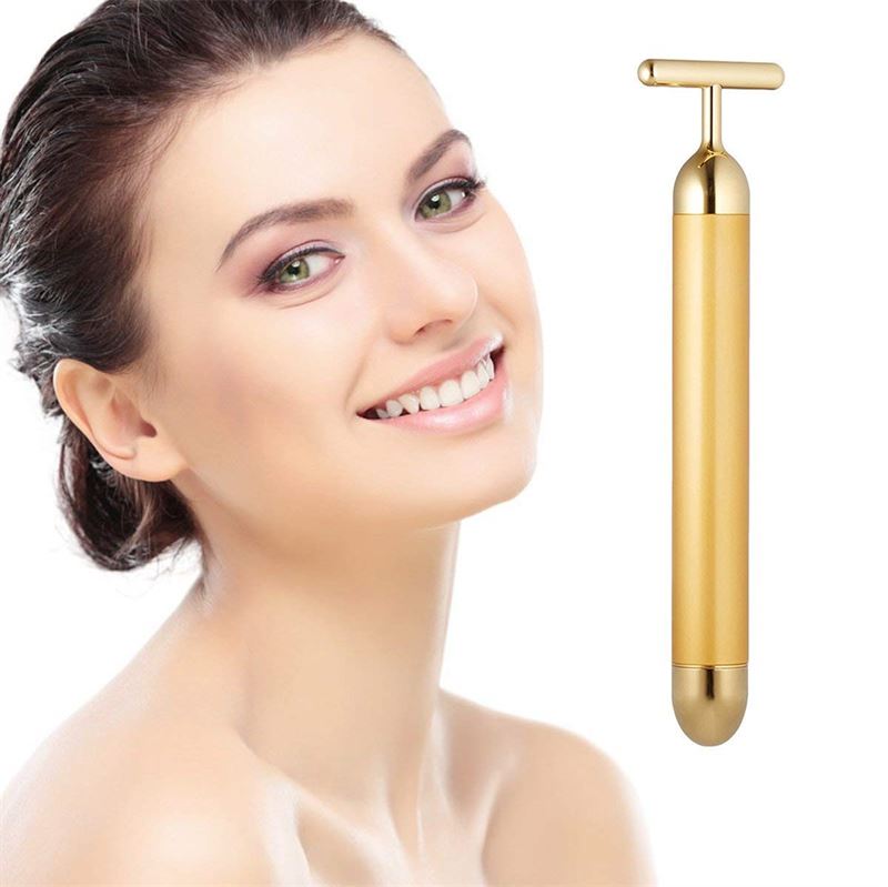 Gold Facial Massager - T - Bar Beauty Lifter Vibrating - Anti Wrinkle Massage Roller - | Fashiongirl