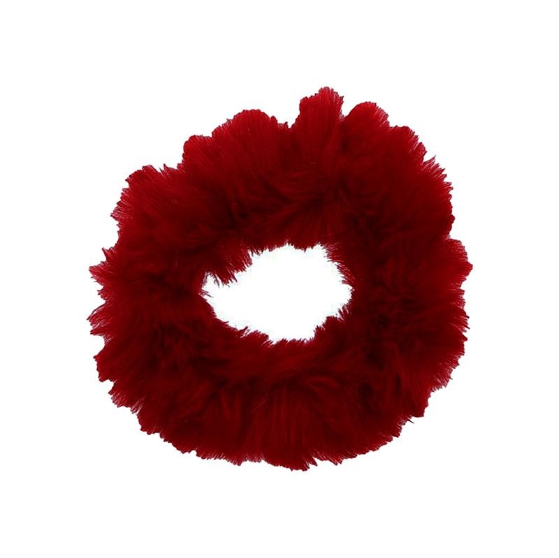 Hair elastic with fur - Faux Scrunchie, Red - Hair Accessories