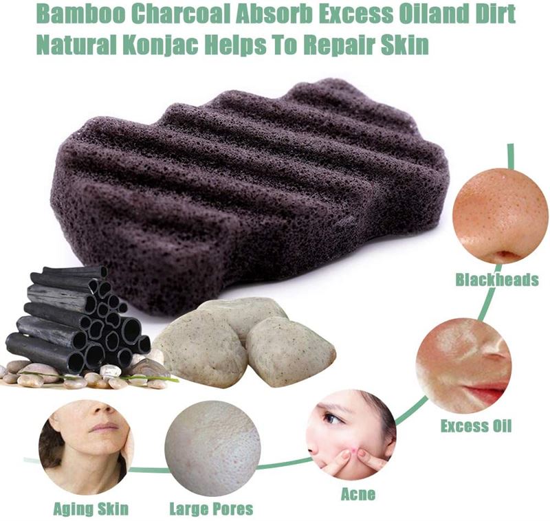 Konjac Dry Sponge Wave Bamboo Charcoal (för kroppen) – 1 styck – | Fashiongirl