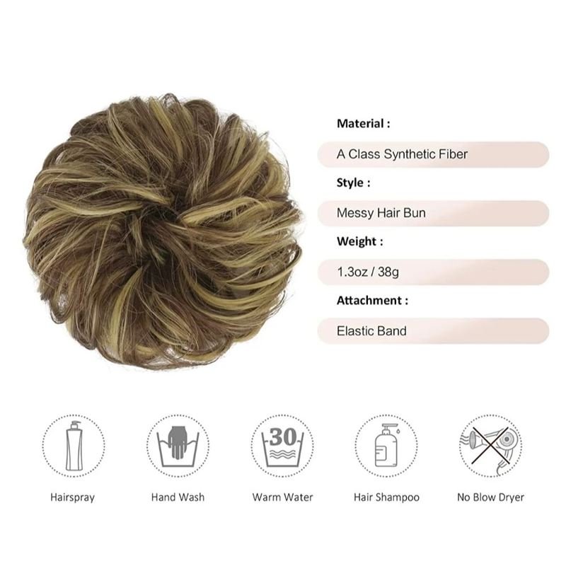 Messy Bun Hair Elastic med lockigt konstgjort hår – 9H19 Blond & Mediumbrun – Håraccessoarer | Fashiongirl