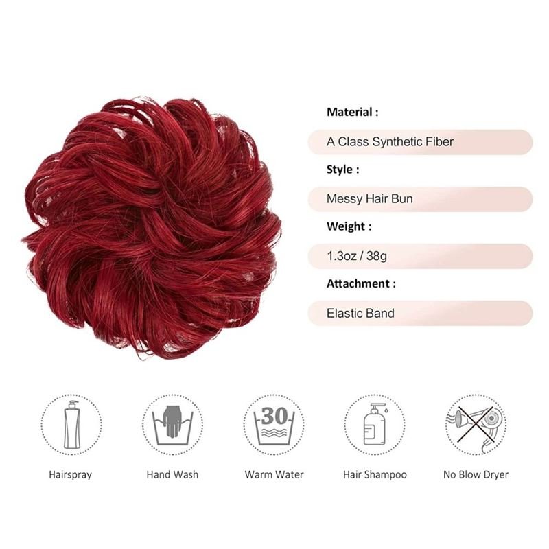 Messy Bun Hair elastic with curly artificial hair - M99J/89 Red - Hair Accessories | Fashiongirl