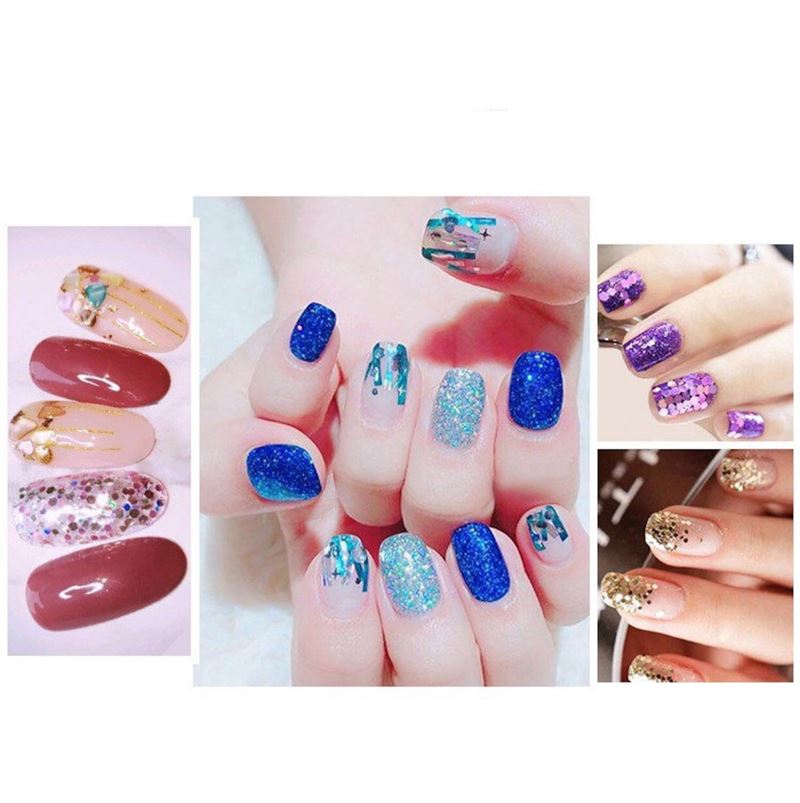 Nageldekoration / Nageldekorationskit för manikyr med pärlor, paljetter, glitter och diamanter – 48 flaskor – | Fashiongirl