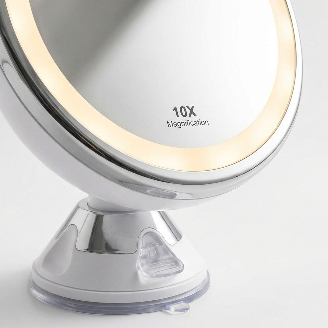 PRO BEAUTY Bathroom Mirror with LED Light and Suction Cup x10 Magnifying Mirror - White - Mirror - UNIQ