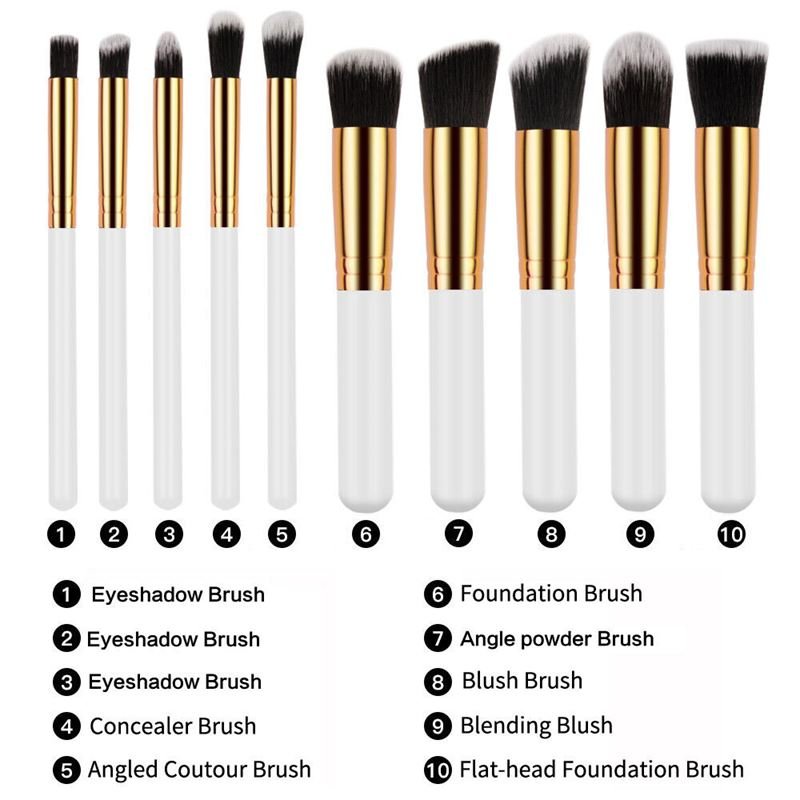 PRO Makeup Brushes White / Gold 10 pcs - | Fashiongirl