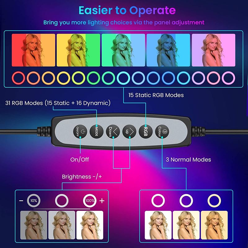 Ringljus med RGB-ljus + trådlös fjärrkontroll - | Fashiongirl