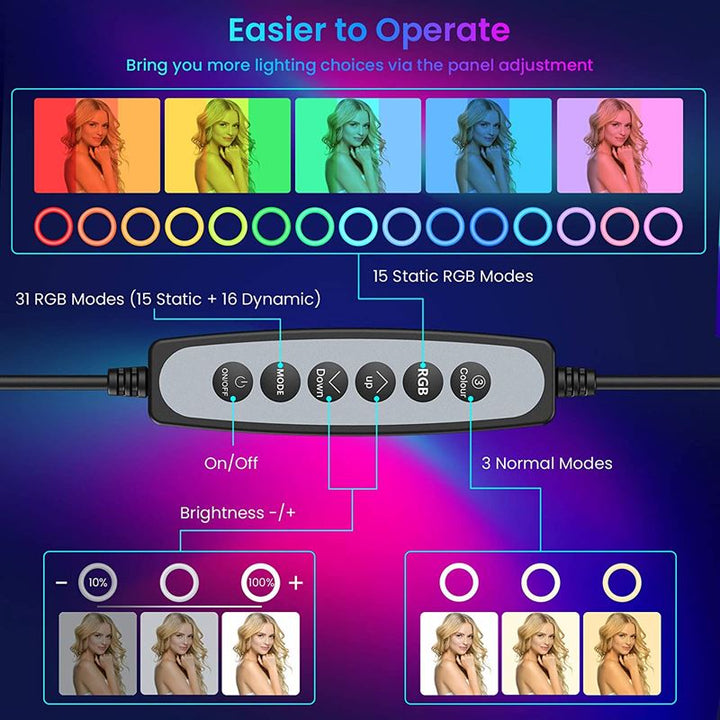 Ringljus med RGB-ljus + trådlös fjärrkontroll - | Fashiongirl