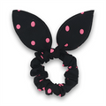Scrunchie med rosett – Svart med rosa prickar – Håraccessoarer