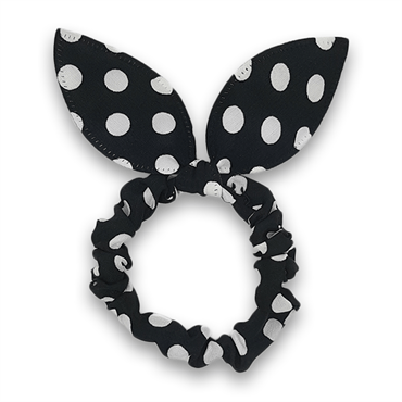 Scrunchie with bow - Black with white dots - Hair Accessories