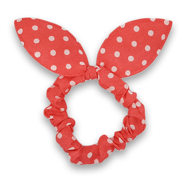 Scrunchie with bow - Pink with white dots - Hair Accessories