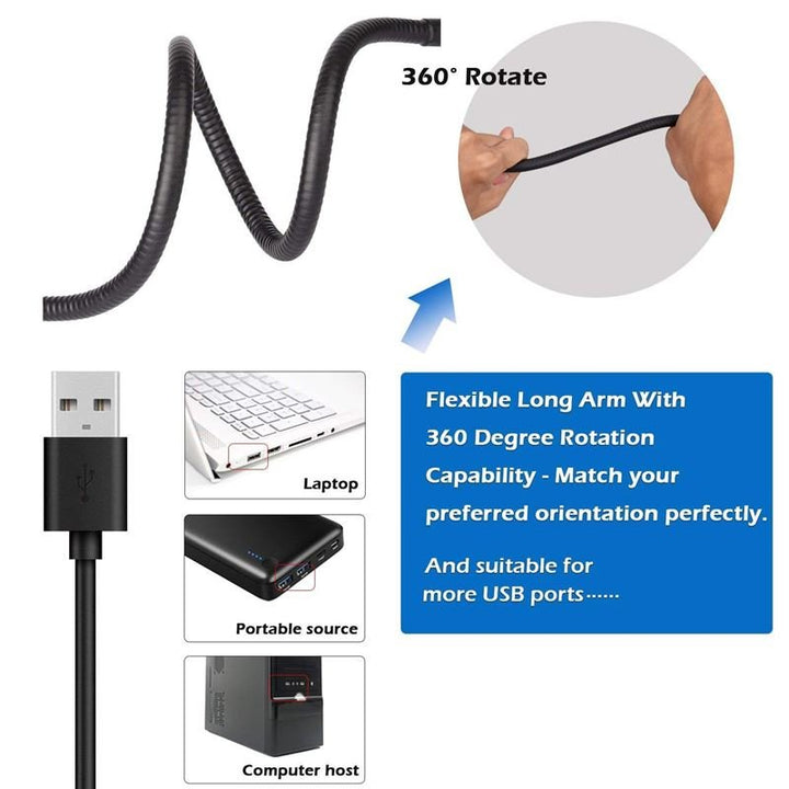 UNIQ Selfie Ring Light har en LED-lampa med ljusstyrka och flexibla armar som kan vridas 360°. Den är lätt att böja och perfekt för streaming, vlogging, YouTube och sminkning – kompatibel med bärbara datorer och bärbara strömkällor.