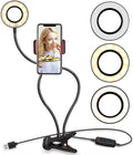UNIQ Selfie Ring Light med LED-ljusstyrka har flexibla armar, en USB-kontakt och en kontrollbrytare. Perfekt för streaming, vloggar, YouTube eller sminkning med tre ljusfärger – varm, neutral och kall – för skakningsfria bilder.