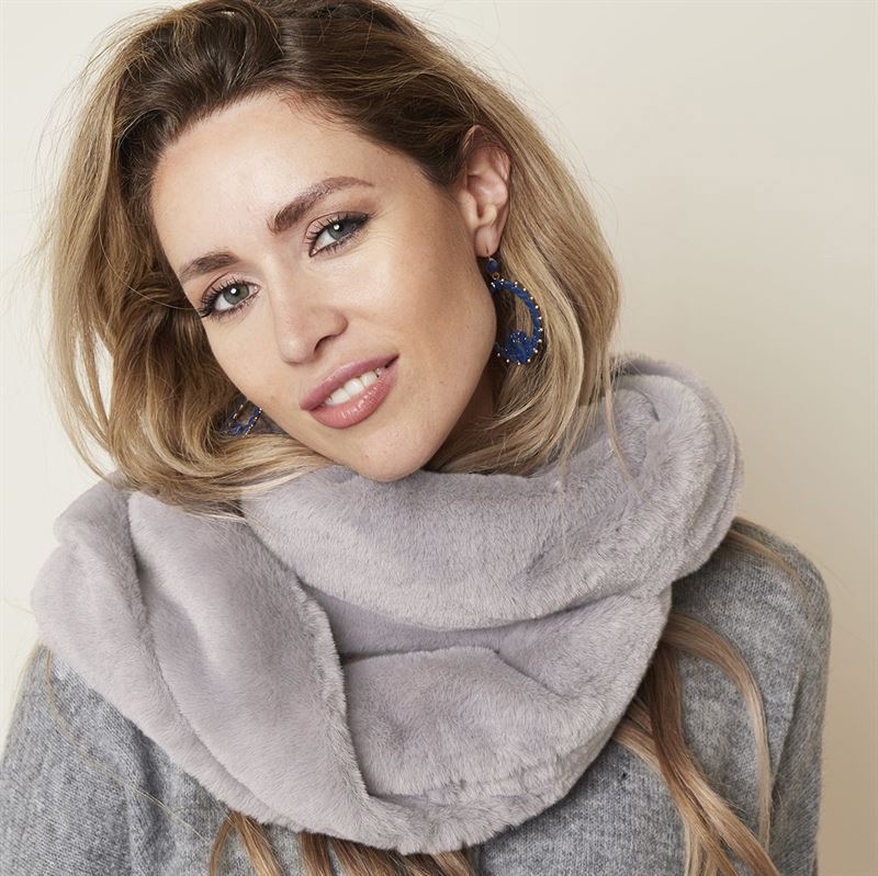 SOHO Tube Scarf with Fur - Grey - | Fashiongirl