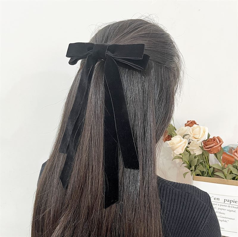 SOHO Vania Velvet Bow Hair Clip - Black - Hair Accessories | Fashiongirl