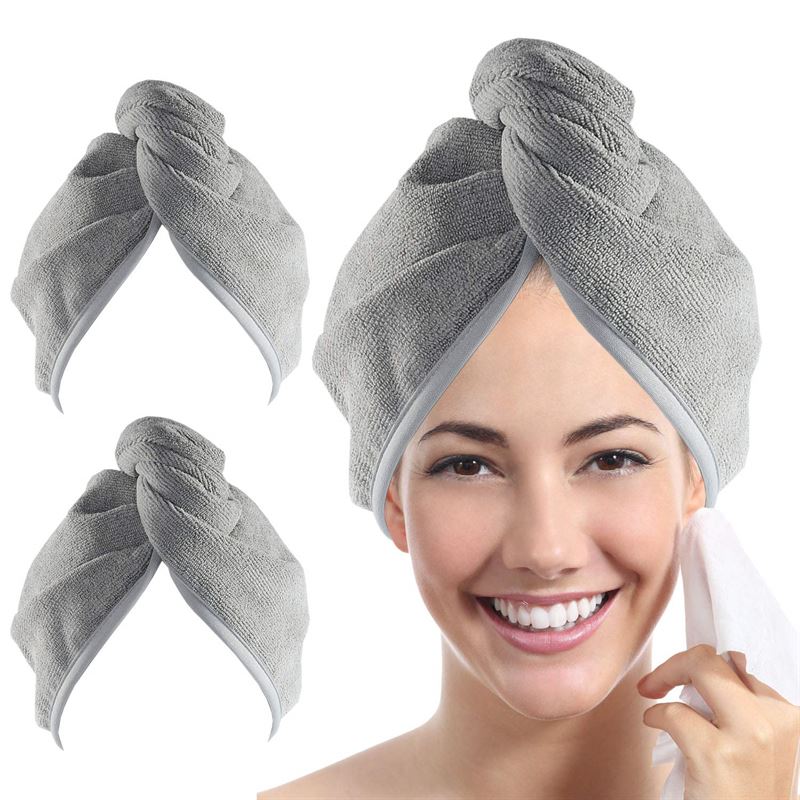 Turban Hair Towel – Snabbtorkande mikrofiberhandduk för håret – Grå – | Fashiongirl