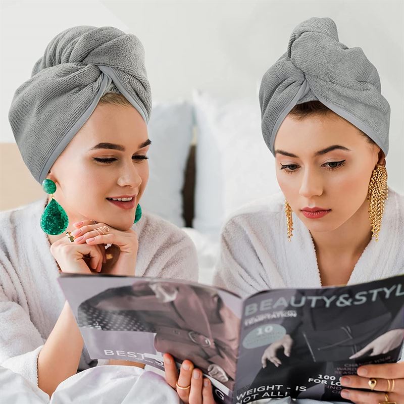 Turban Hair Towel – Snabbtorkande mikrofiberhandduk för håret – Grå – | Fashiongirl