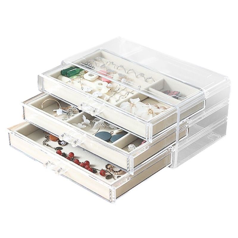 UNIQ Acrylic Jewellery Box with 3 Drawers - Organiser storage for earrings, necklaces, bracelets, watches etc. - Jewelry Box