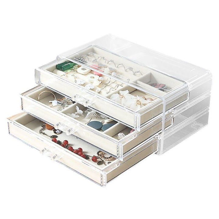 UNIQ Acrylic Jewellery Box with 3 Drawers - Organiser storage for earrings, necklaces, bracelets, watches etc. - Jewelry Box