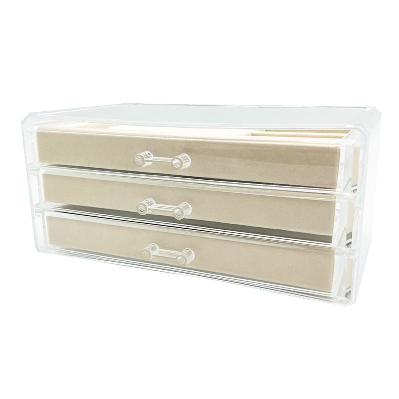 UNIQ Acrylic Jewellery Box with 3 Drawers - Organiser storage for earrings, necklaces, bracelets, watches etc. - Jewelry Box