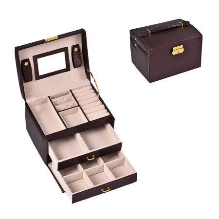 UNIQ Classic Jewellery Box in 3 layers - S118 - Brown - Jewelry Box
