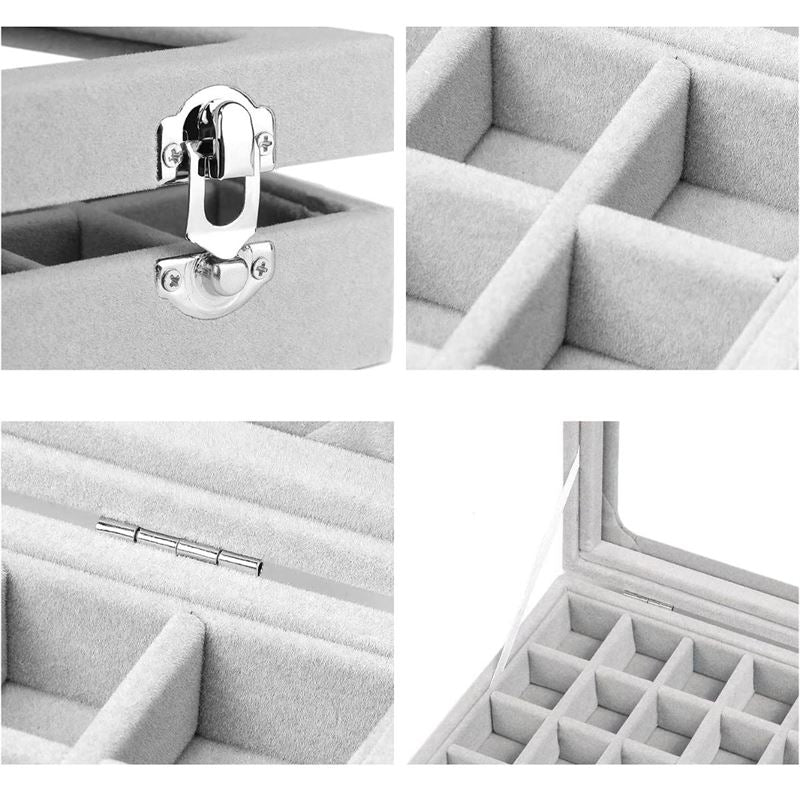 UNIQ Jewellery Box in Grey Velour - Jewelry Box