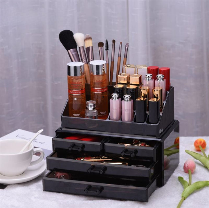UNIQ Jewellery / Makeup Acrylic Organiser with 4 drawers - SF 1155 - Black - Organiser