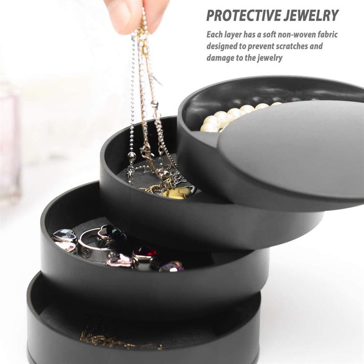 UNIQ Rotatable round jewellery box / organiser with 4 compartments - Black - Jewelry Box