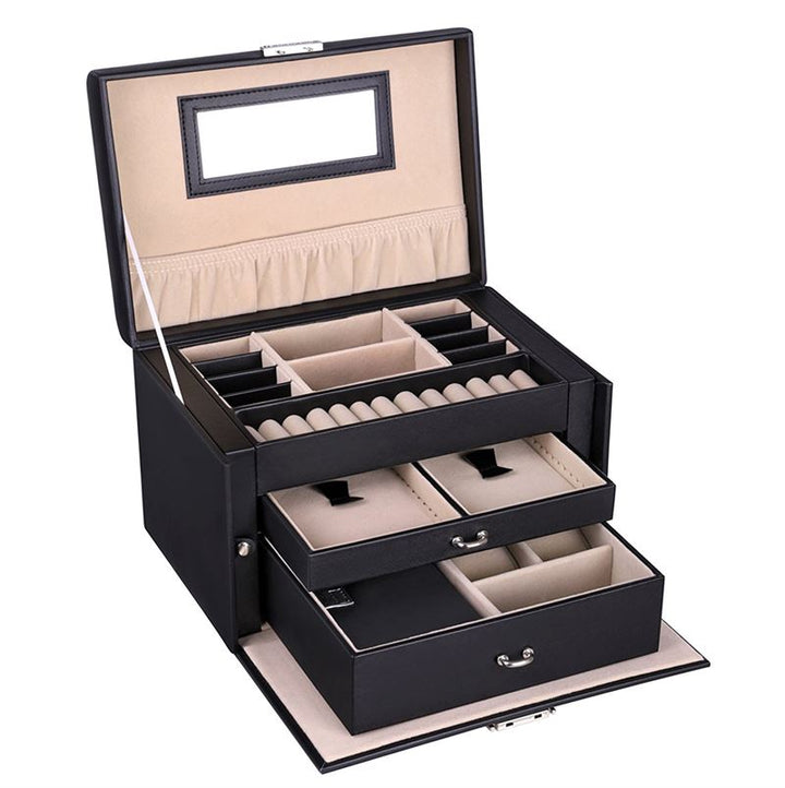 UNIQ XL Leather jewellery box with 20 compartments and lock - Black - Jewelry Box