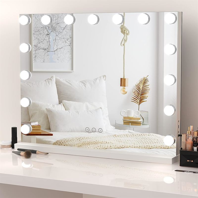 UNIQ XL Luxury Hollywood Vanity Mirror with 15 LED Lights and Touch Function – White - Mirror